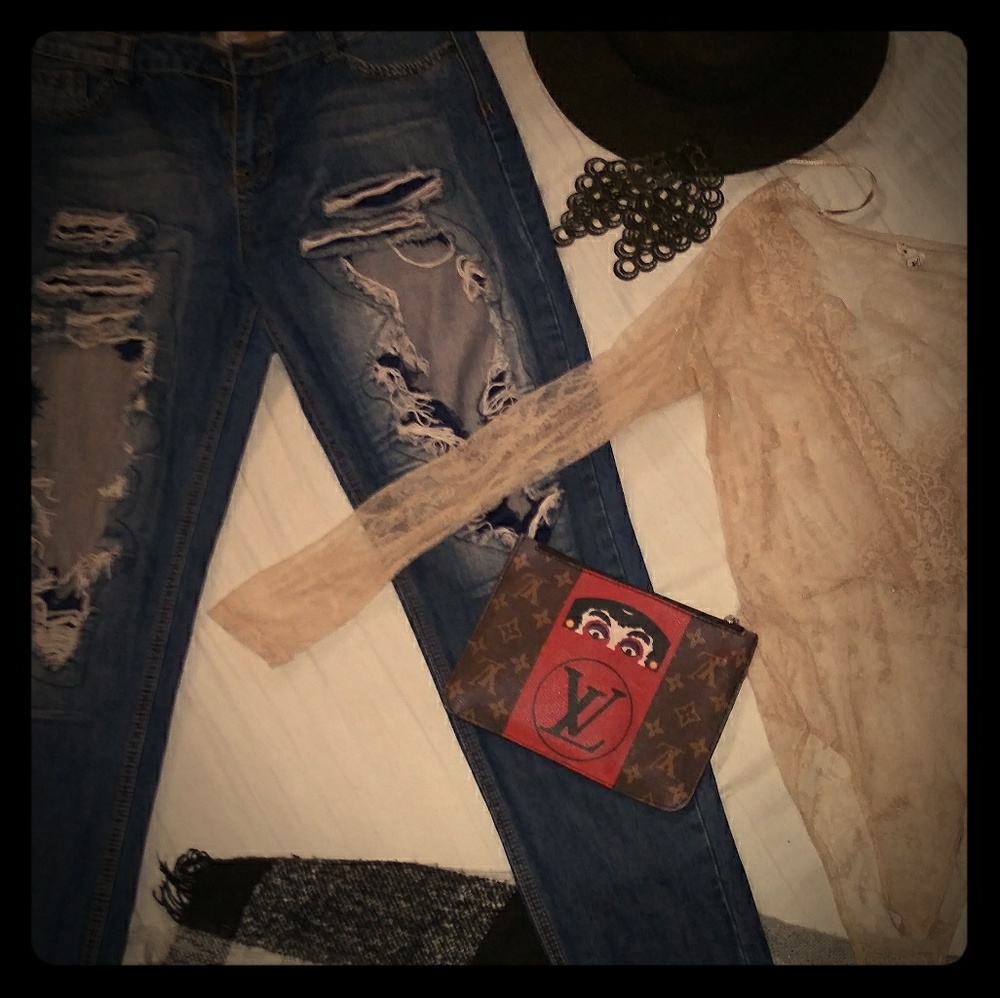 Distressed High Waist Denim Jeans